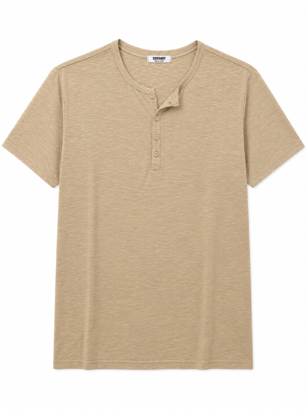 Coofandy Men's Short-Sleeve Henley in Beige-Tan
